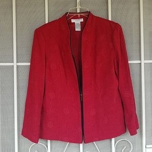 Red black trim embroidered zip up jacket size 14